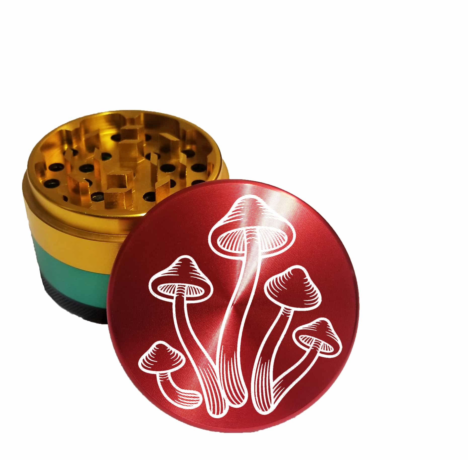 4 Piece Grinder: Mushrooms, Rasta, 63mm